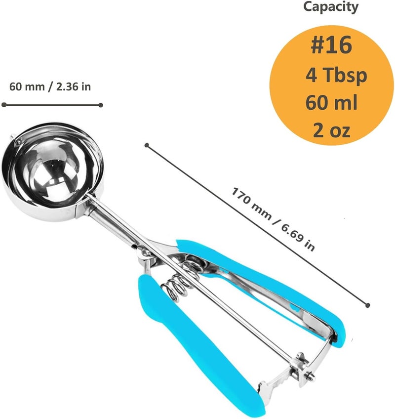 LLESCA Ice Cream Scoop, Cookie Scoop, 4Tbsp/ 60ml/ 2oz Cookie Scoops for Baking, 18/8 Stainless Steel Cookie Scooper for Baking, Ice Cream Scooper with Trigger Release, Cookie Dough Scoop, Non-slip Blue Grip - Image 5